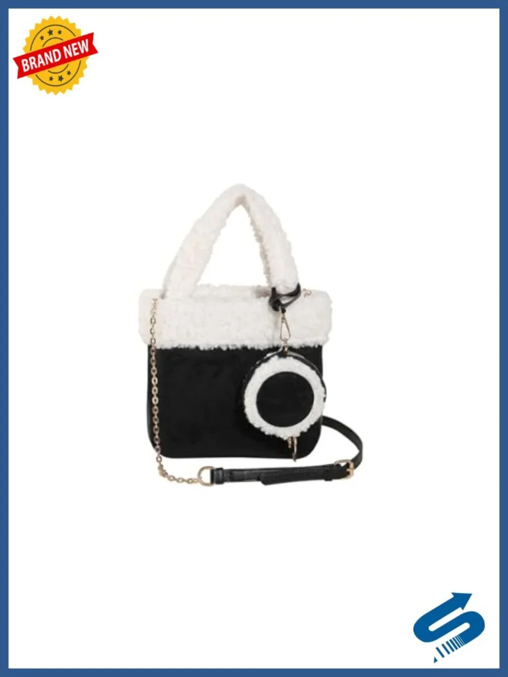Women's Suede and Lamb Wool Tote Handbag with Adjustable Strap